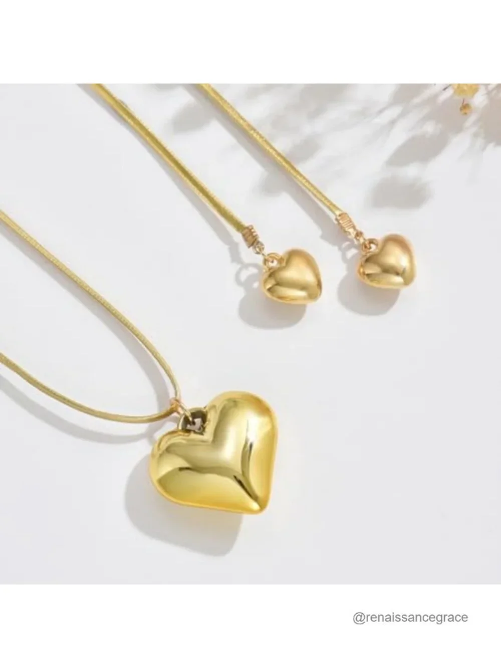 Chunky Heart Necklace 14k Gold Plated Layered Choker Charm